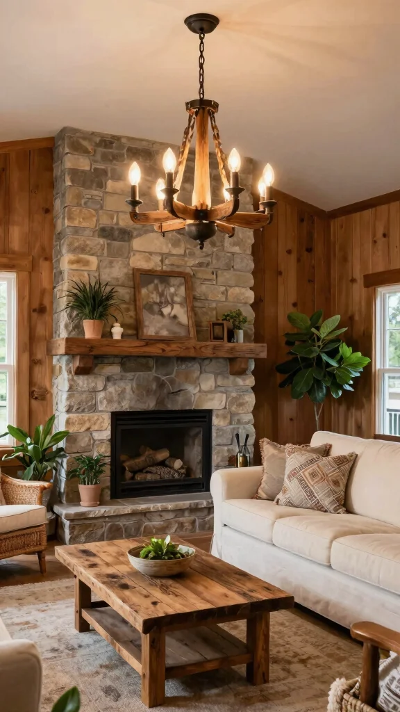 10 8-Light Chandelier Living Room Ideas for a Glamorous Overhead Statement - 1. Rustic Elegance with Barnwood Charm 1