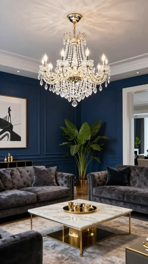 10 8-Light Chandelier Living Room Ideas for a Glamorous Overhead Statement - 2. Glamorous Crystal Focal Point 1