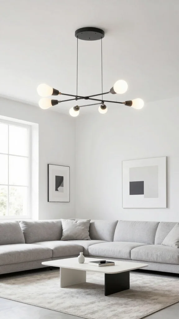 10 8-Light Chandelier Living Room Ideas for a Glamorous Overhead Statement - 3. Minimalist Chic with Sleek Lines 1