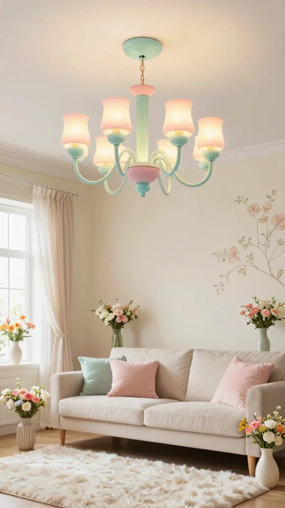 10 8-Light Chandelier Living Room Ideas for a Glamorous Overhead Statement - 6. Soft Pastels for a Whimsical Touch 1