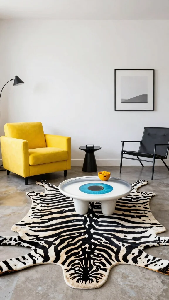 10 Zebra Print Rug Living Room Ideas for a Bold Graphic Floor - 10. Statement Pieces for Impact 1