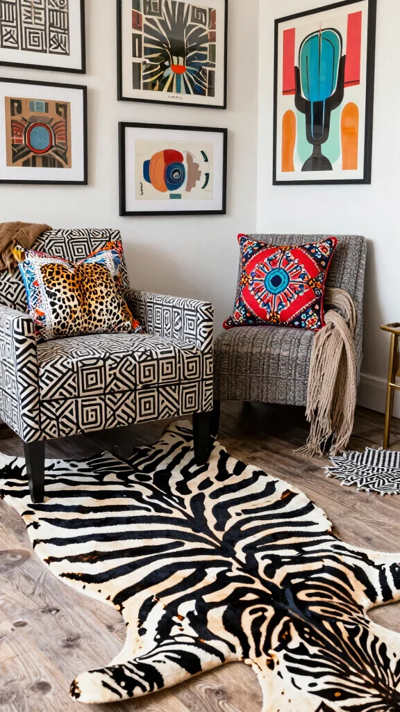 10 Zebra Print Rug Living Room Ideas for a Bold Graphic Floor - 5. Mixing Patterns: A Playful Approach 1