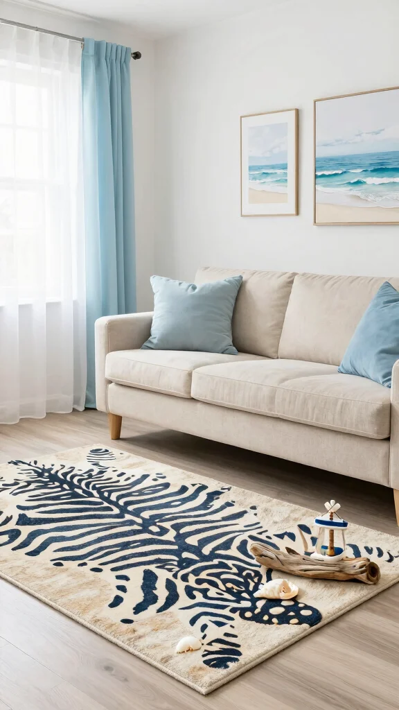 10 Zebra Print Rug Living Room Ideas for a Bold Graphic Floor - 9. Coastal Vibes: A Beachy Touch 1