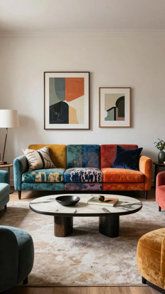 11 7-Seater Sofa Set Ideas for Large Living Rooms and Open-Plan Spaces - 11. The Contemporary Art-Inspired Sofa 1