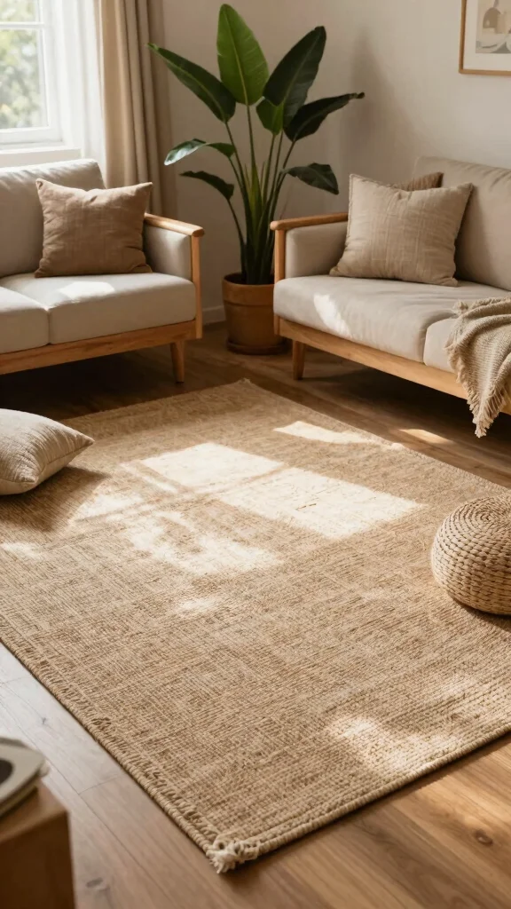 11 8x10 Rug Living Room Placement Ideas for a Well-Proportioned Space - 10. Incorporate Natural Elements 1