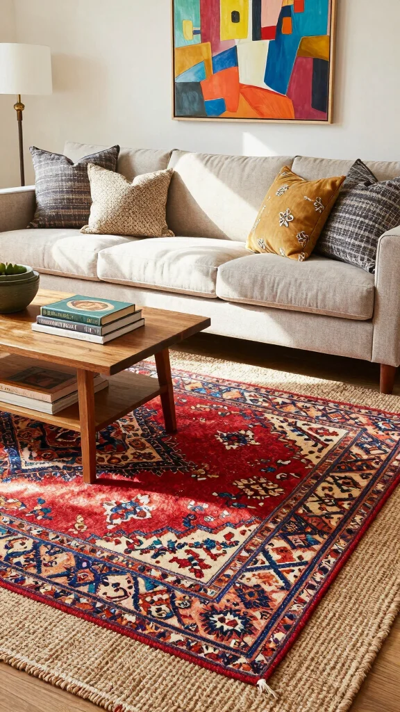 11 8x10 Rug Living Room Placement Ideas for a Well-Proportioned Space - 2. Layering Rugs for Texture 1