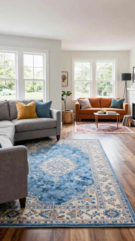 11 8x10 Rug Living Room Placement Ideas for a Well-Proportioned Space - 3. Define Separate Areas in Open Spaces 1