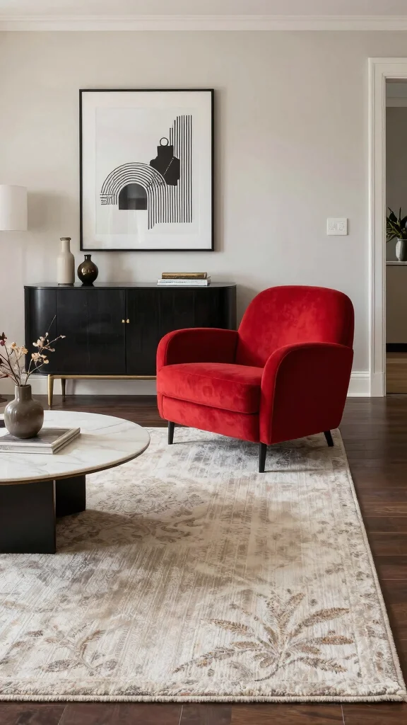 11 8x10 Rug Living Room Placement Ideas for a Well-Proportioned Space - 7. Highlight a Statement Piece 1