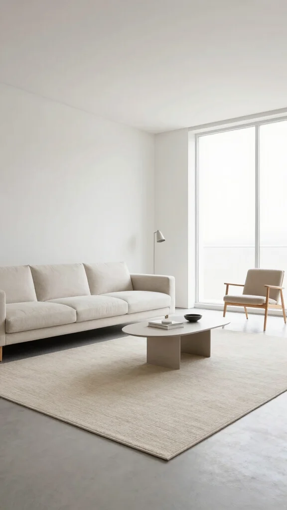 11 8x10 Rug Living Room Placement Ideas for a Well-Proportioned Space - 9. Embrace Minimalism 1