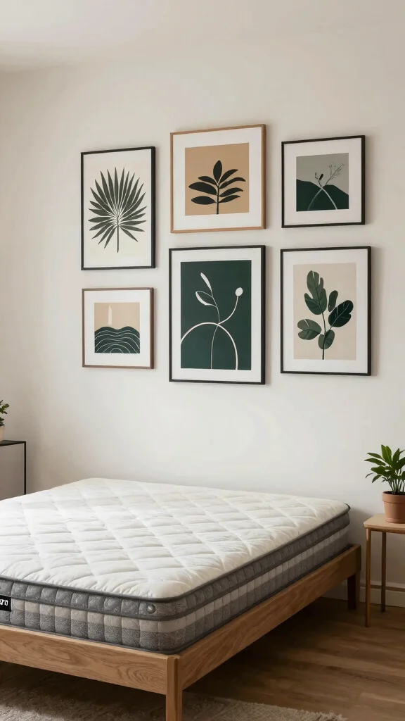 11 Bedroom Ideas Without a Bed Frame for a Low Minimal Look - 10. Highlight with Wall Art 1