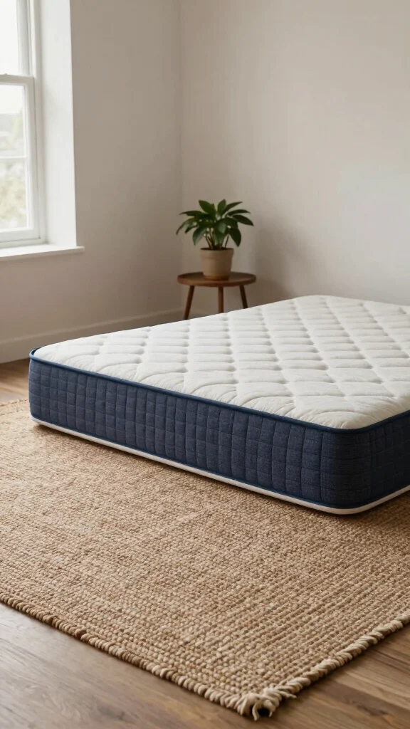 11 Bedroom Ideas Without a Bed Frame for a Low Minimal Look - 9. Layer Textures with Rugs 1