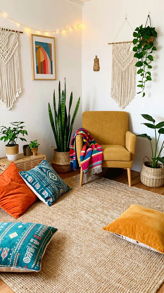 11 Jute Rug Living Room Ideas for a Natural Earthy Textured Floor - 1. Cozy Bohemian Aesthetic 1