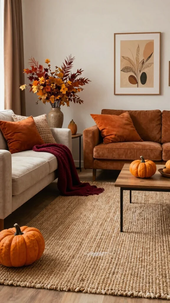11 Jute Rug Living Room Ideas for a Natural Earthy Textured Floor - 11. Seasonal Decor Changes 1