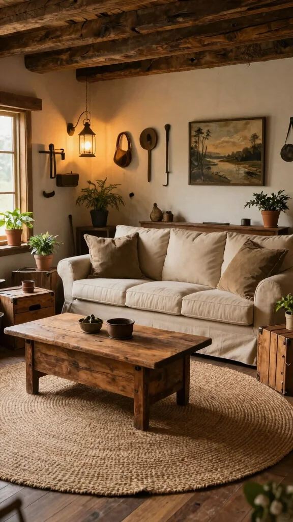 11 Jute Rug Living Room Ideas for a Natural Earthy Textured Floor - 2. Rustic Farmhouse Charm 1
