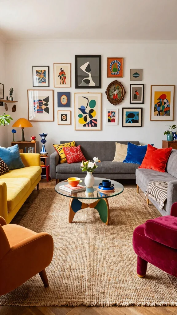 11 Jute Rug Living Room Ideas for a Natural Earthy Textured Floor - 4. Eclectic Mix and Match 1