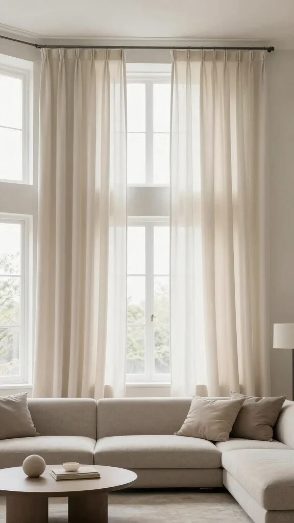 11 Living Room Curtain Ideas for 4-Window Walls - 11. Simple Cotton Drapes 1