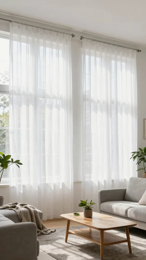 11 Living Room Curtain Ideas for 4-Window Walls - 6. Sheer Eco-Friendly Fabrics 1
