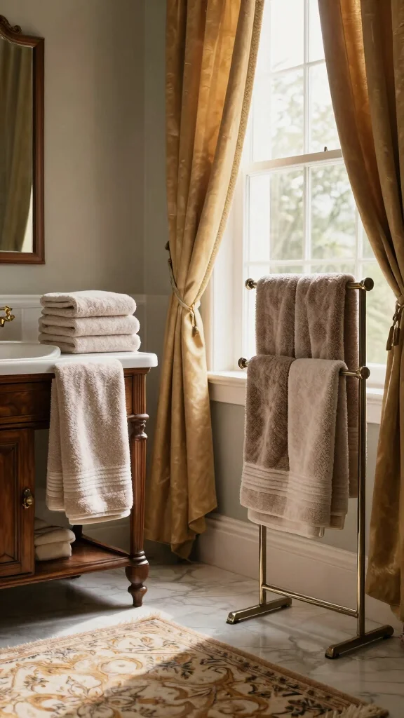11 Old Money Bathroom Ideas for a Timeless Refined Luxurious Interior - 8. Textured Fabrics: Layers of Comfort 1