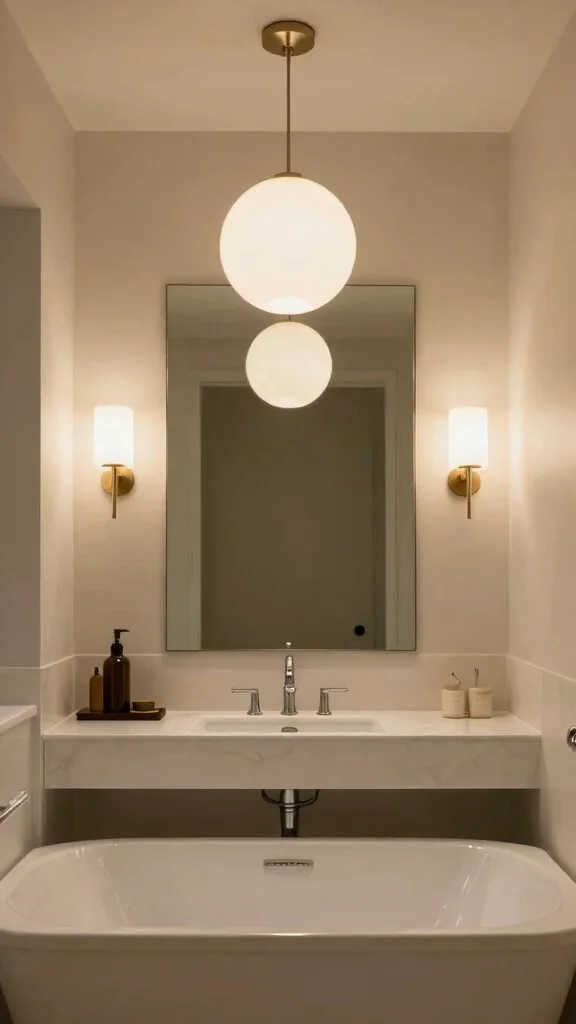 11 Rectangular Bathroom Ideas for a Functional Well-Planned Layout - 10. Unique Lighting Fixtures 1