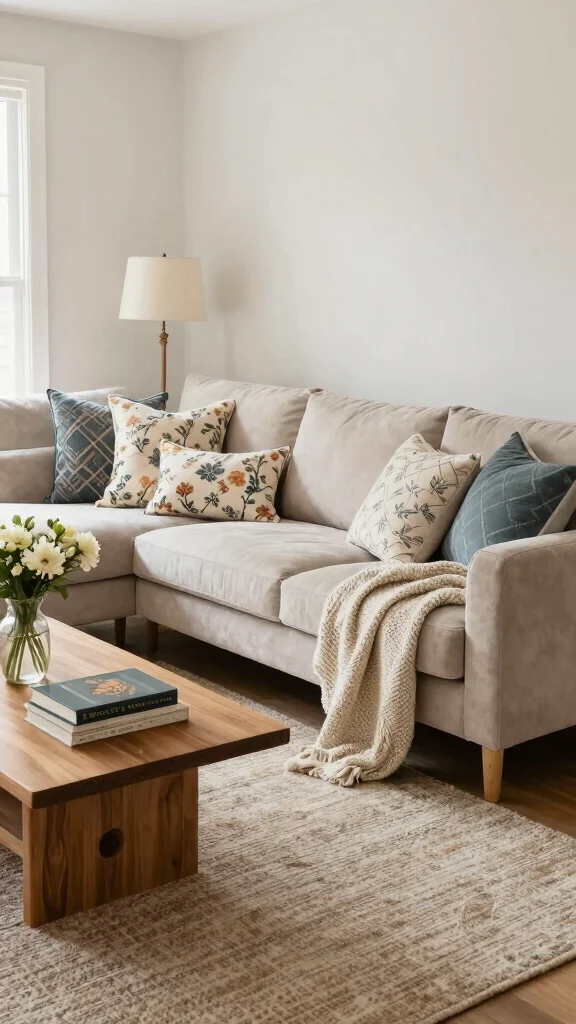 11 U-Shape Sofa Living Room Ideas for Maximum Seating and Comfort - 5. Textured Layers and Patterns 1