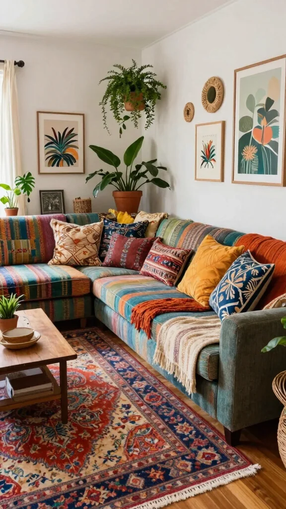 11 U-Shape Sofa Living Room Ideas for Maximum Seating and Comfort - 8. Eclectic Bohemian Vibes 1