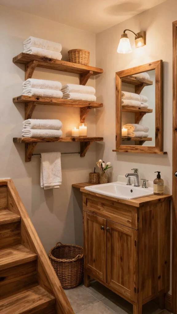 11 Under-Staircase Bathroom Ideas for a Space-Smart Compact Room - 3. Rustic Charm with Wood Accents 1