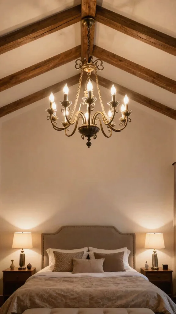 11 Vaulted Ceiling Bedroom Ideas for a Dramatic Open Airy Interior - 4. Statement Lighting Fixtures 1