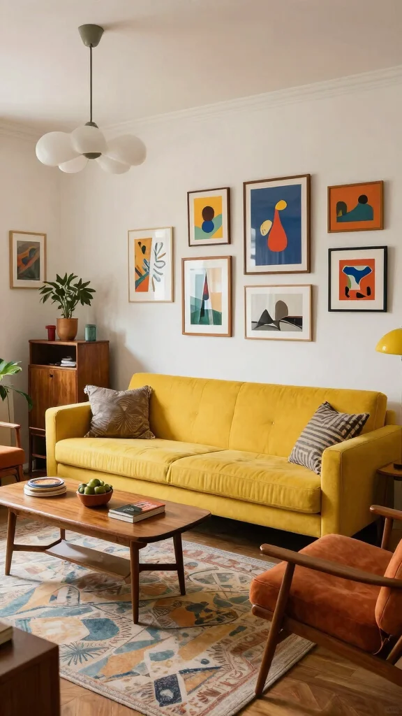 11 Yellow Couch Living Room Ideas for a Cheerful Statement-Making Space - 2. Vintage Charm Meets Modern Flair 1