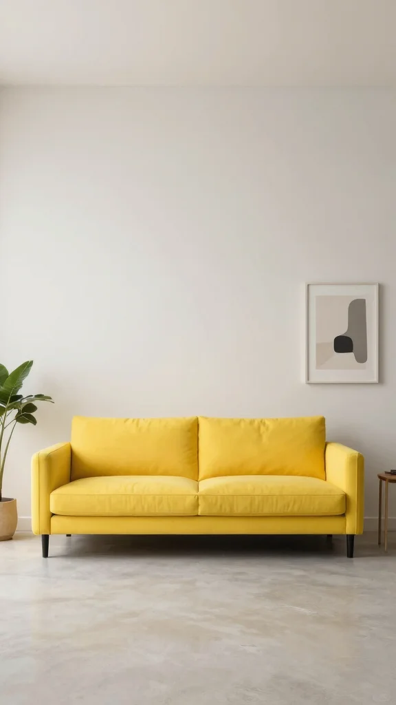 11 Yellow Couch Living Room Ideas for a Cheerful Statement-Making Space - 6. Minimalist Touch with a Pop of Color 1