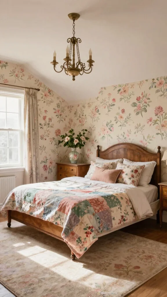 12 Attic Bedroom Ideas for a Cozy Character-Rich Sleep Space - 1. Vintage Chic with Floral Accents 1