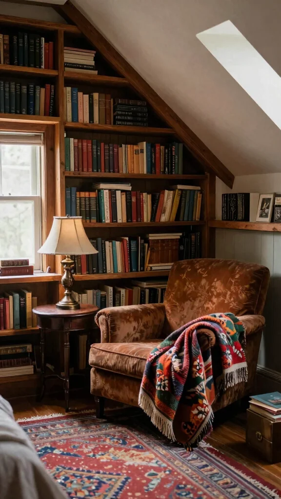 12 Attic Bedroom Ideas for a Cozy Character-Rich Sleep Space - 4. Vintage Library Nook 1