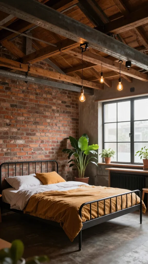 12 Attic Bedroom Ideas for a Cozy Character-Rich Sleep Space - 5. Industrial Elegance 1