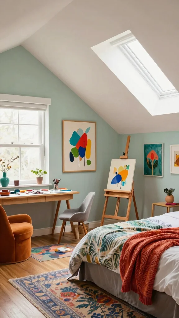 12 Attic Bedroom Ideas for a Cozy Character-Rich Sleep Space - 7. Artistic Sanctuary 1