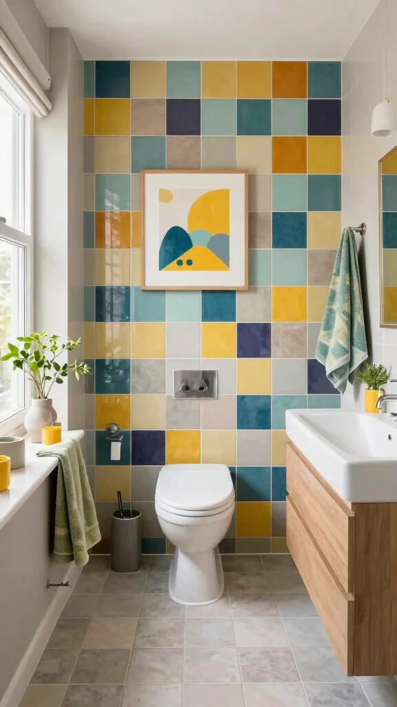 12 Bathroom Floor Plan Design Ideas for Small and Large Spaces - 9. Colorful Accent Retreat 1