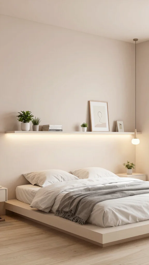 12 Bedroom Ideas Without a Headrest for a Minimal Open Look - 1. Sleek Wall-Mounted Shelves 1