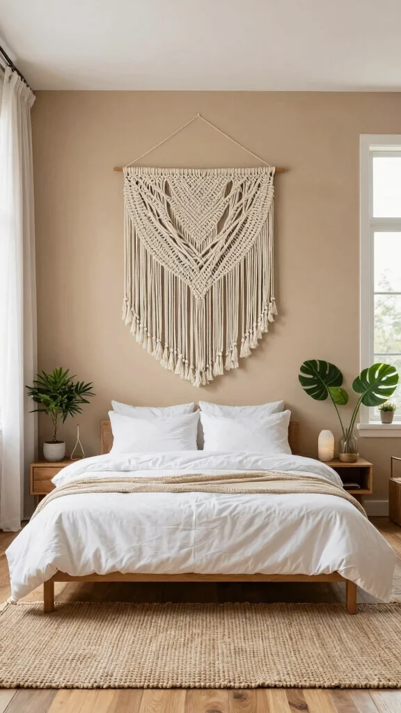 12 Bedroom Ideas Without a Headrest for a Minimal Open Look - 5. Artful Wall Hangings 1