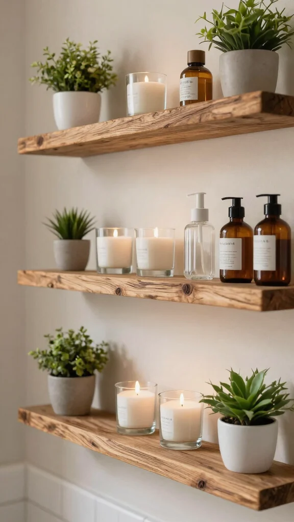 12 DIY Affordable Bathroom Ideas Anyone Can Pull Off - 1. Reclaimed Wood Shelves 1