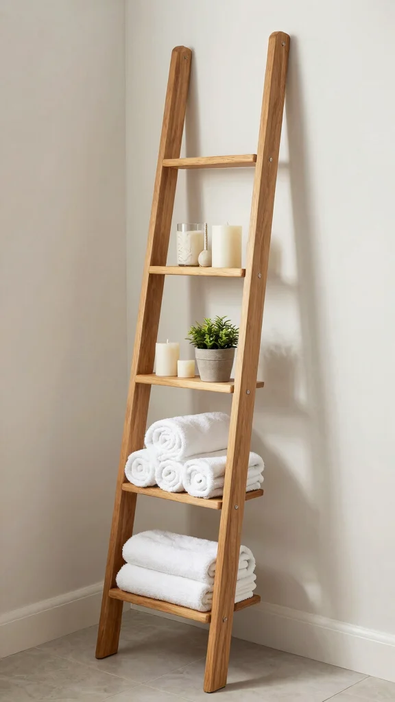 12 DIY Affordable Bathroom Ideas Anyone Can Pull Off - 4. DIY Storage Ladder 1