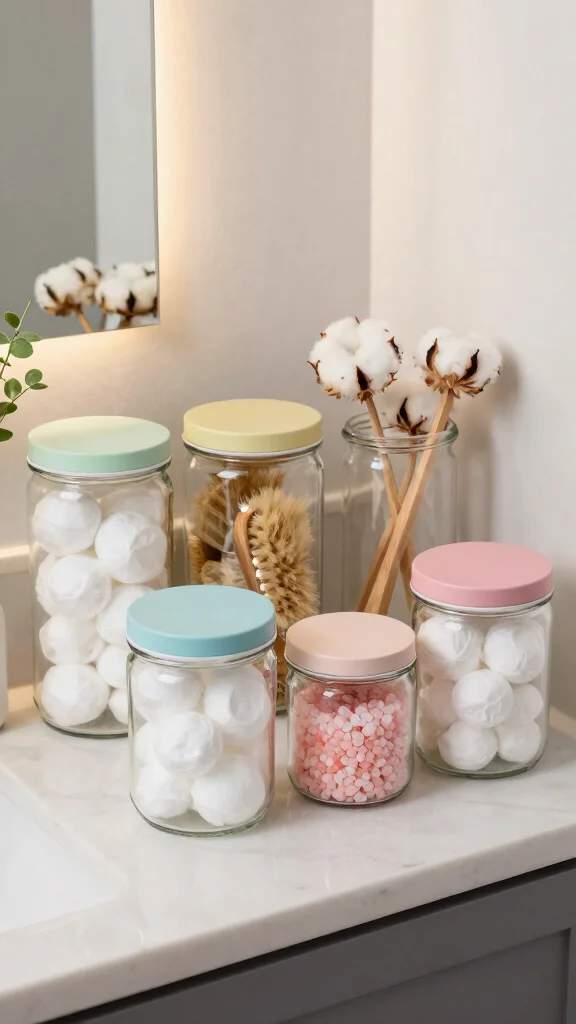 12 DIY Affordable Bathroom Ideas Anyone Can Pull Off - 5. Upcycled Jar Storage 1