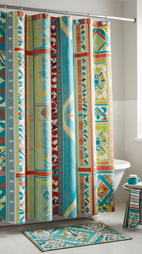 12 DIY Affordable Bathroom Ideas Anyone Can Pull Off - 6. Fabric Shower Curtain Makeover 1