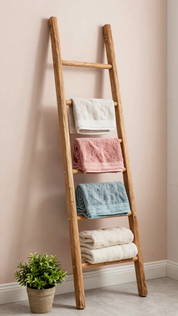 12 DIY Bathroom Ideas for a Custom Budget-Friendly Refresh - 7. Create a Towel Ladder 1