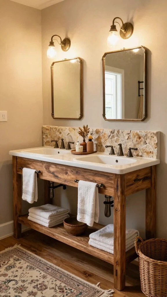 12 Double Sink Bathroom Ideas for a Shared Functional Space - 2. Rustic Charm with Dual Sinks 1