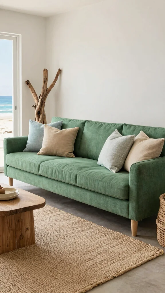 12 Green Sofa Living Room Ideas for a Fresh Bold Furniture Focal Point - 11. Coastal Calm 1