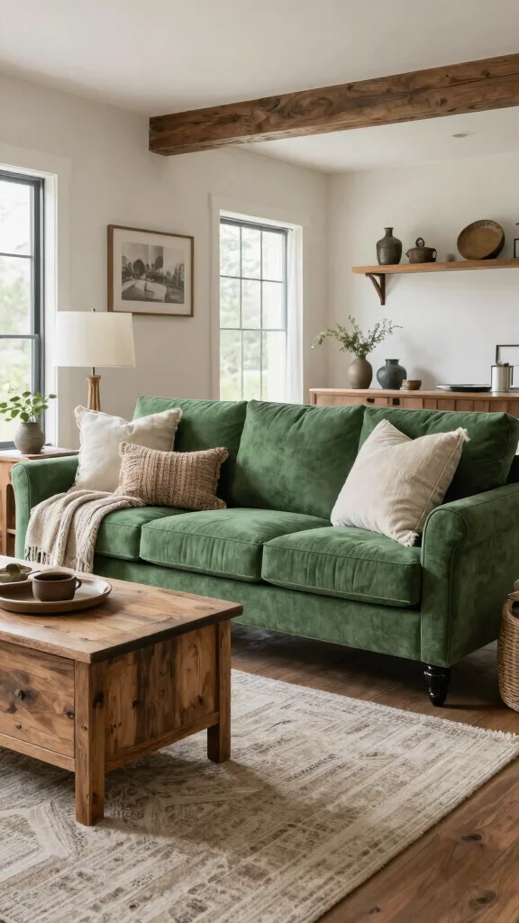 12 Green Sofa Living Room Ideas for a Fresh Bold Furniture Focal Point - 12. Modern Farmhouse 1