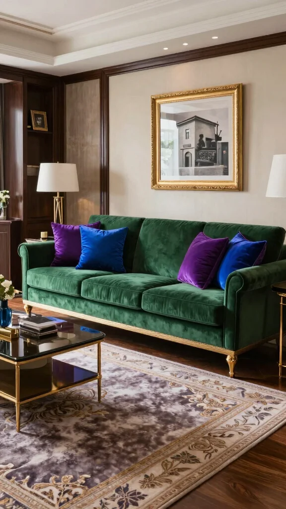 12 Green Sofa Living Room Ideas for a Fresh Bold Furniture Focal Point - 3. Luxurious Jewel Tones 1
