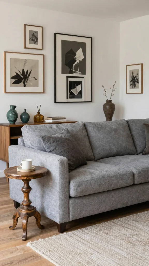 12 Grey Couch Living Room Ideas for a Versatile Polished Space - 10. Mixing Styles 1