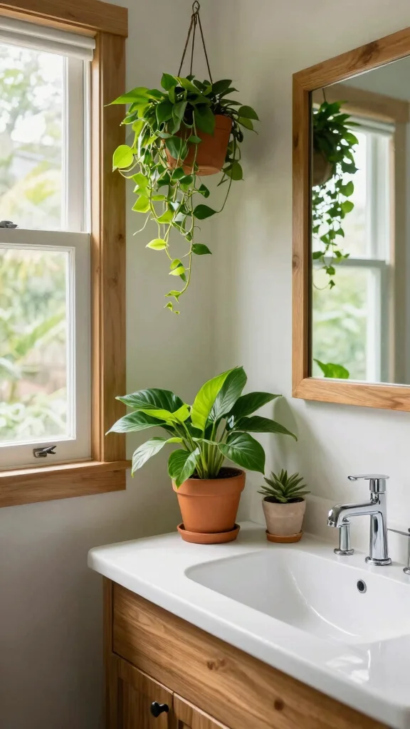 12 Half Bath Ideas for a Small Space With Big Style Impact - 8. Greenery for Freshness 1