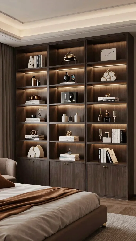 12 High Ceiling Bedroom Ideas for a Grand Luxurious Sleep Space - 5. Incorporate Built-In Shelving 1