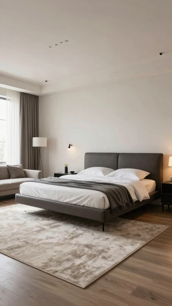 12 High Ceiling Bedroom Ideas for a Grand Luxurious Sleep Space - 7. Floating Furniture Layout 1