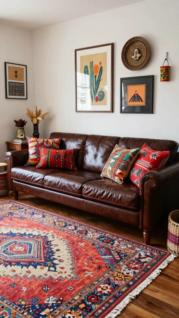 12 Leather Couch Living Room Ideas for a Warm Sophisticated Interior - 12. Eclectic Fusion 1